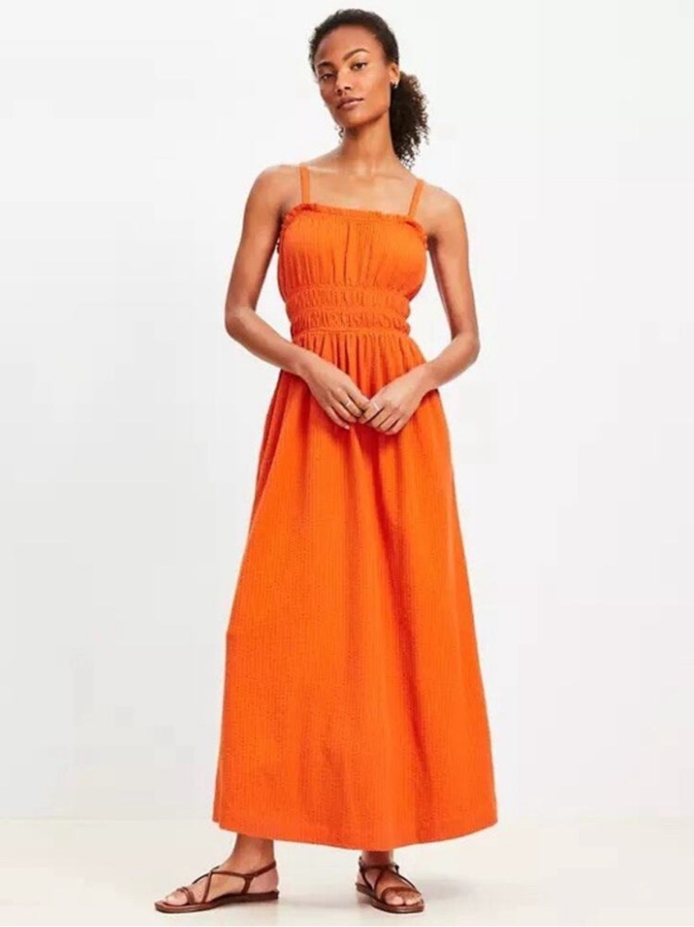 LOFT | Orange Smocked Top Sleeveless Camisole Strap Maxi Dress